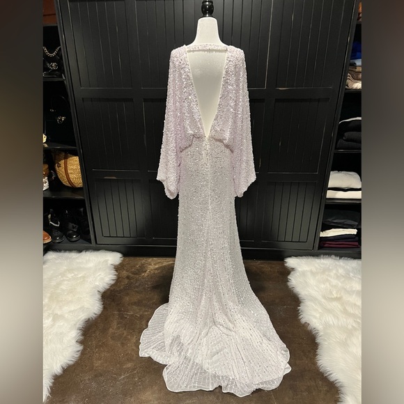 ASOS Ciara White sequin kimono sleeve Wedding Dress - Picture 4 of 12